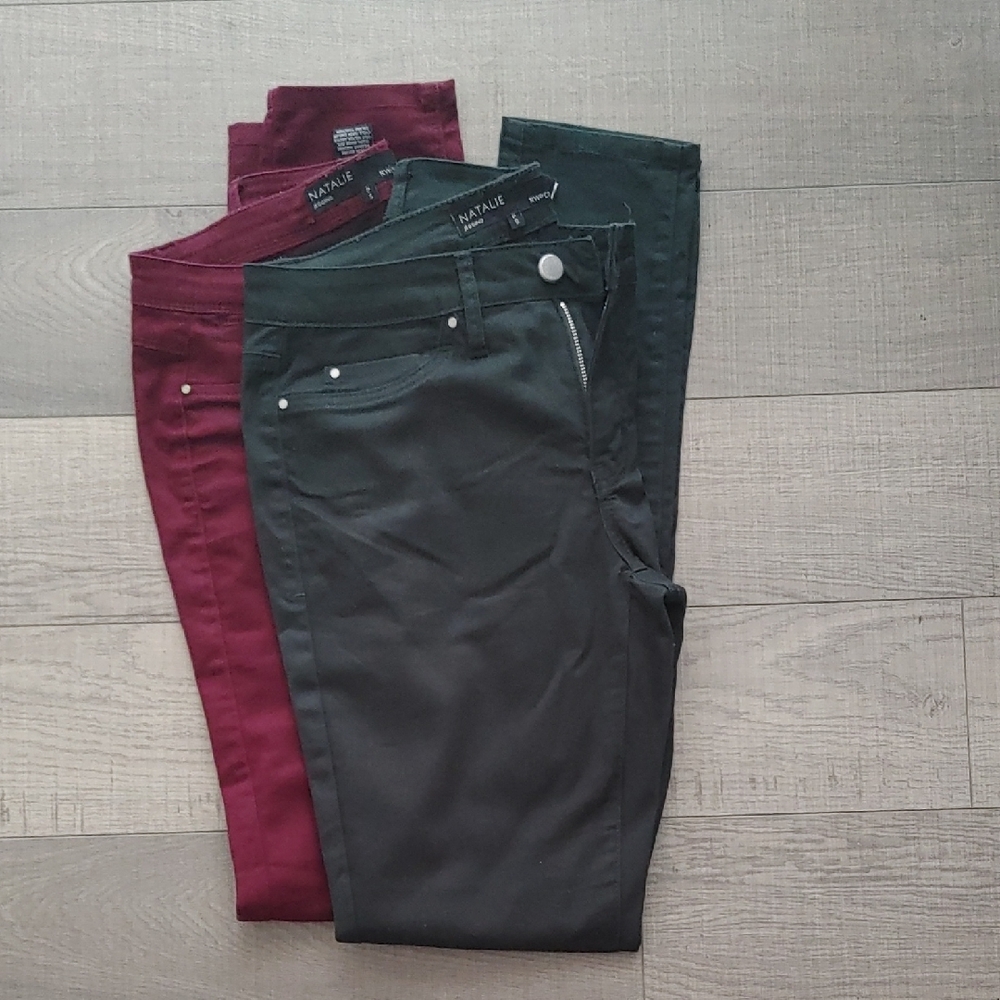 2 pairs RW&CO US S Natalie Jeggings- Forest Green and Burgundy Pants